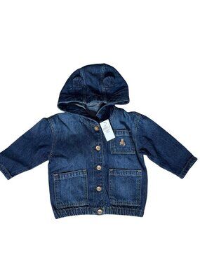 Baby Gap Denim Button-Up Hooded Jacket Bear Ears 6-12 Months Cotton Blend NEW